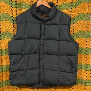 Lands’ End Down Puffer Vest Forest Green Snap Front XL 46-48